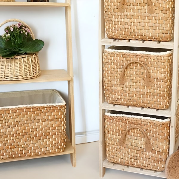 Hand-woven Rattan Storage Basket, Eco-friendly, Toy box, Large storage, Basket Laundry, Bathroom and Bedroom Storage, Clothes Organizer