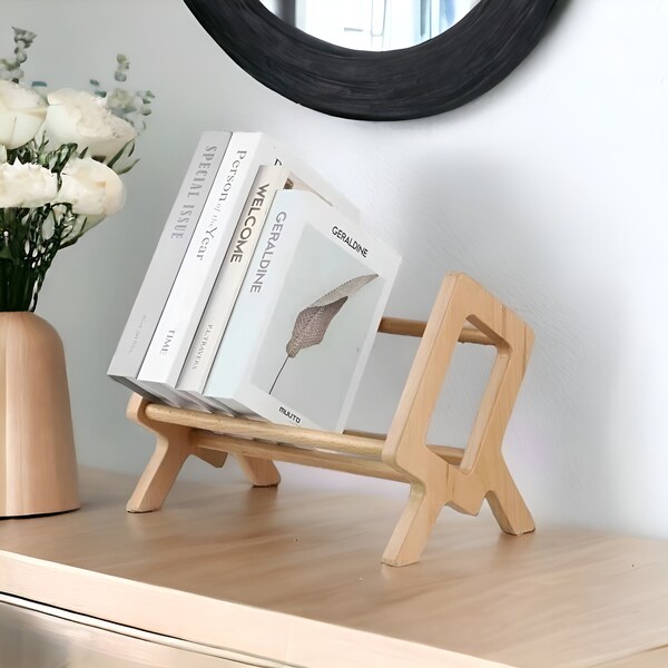 Wooden Tabletop Bookshelf, Desk Wood Book Stand, Book Storage Rack, Desktop Bookshelf, Desktop Decoration, Office, Home Décor, Living Room