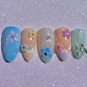 Hibiscus Flower French Tips Press On Nails/ Fake Nails/ Glue On Nails