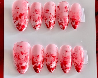 Bloody Halloween Press On Nails | Reusable Horror Fake Nails | Spooky Season Vampire Nail Set | Red Drip Goth Nails