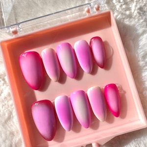 Pink Colorful Aura Nails/ Press on Nails/ Valentine&#39;s Day Nails/ Reusable Nails