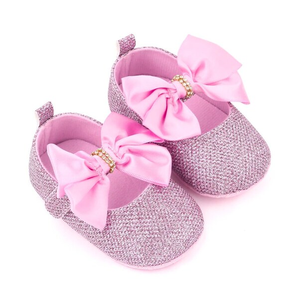 New Fashion Pink Bling Rhinestone Baby Girl Shoes - Newborn Infant Footwear, Toddler Mary Jane Flats for 1 Year, Christian Doll Gift