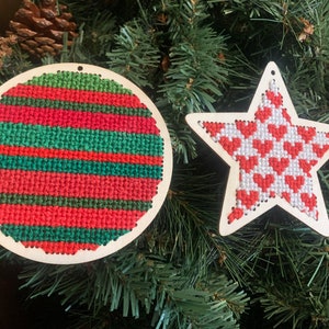 Cross-Stitched Wooden Winter Holiday Ornaments