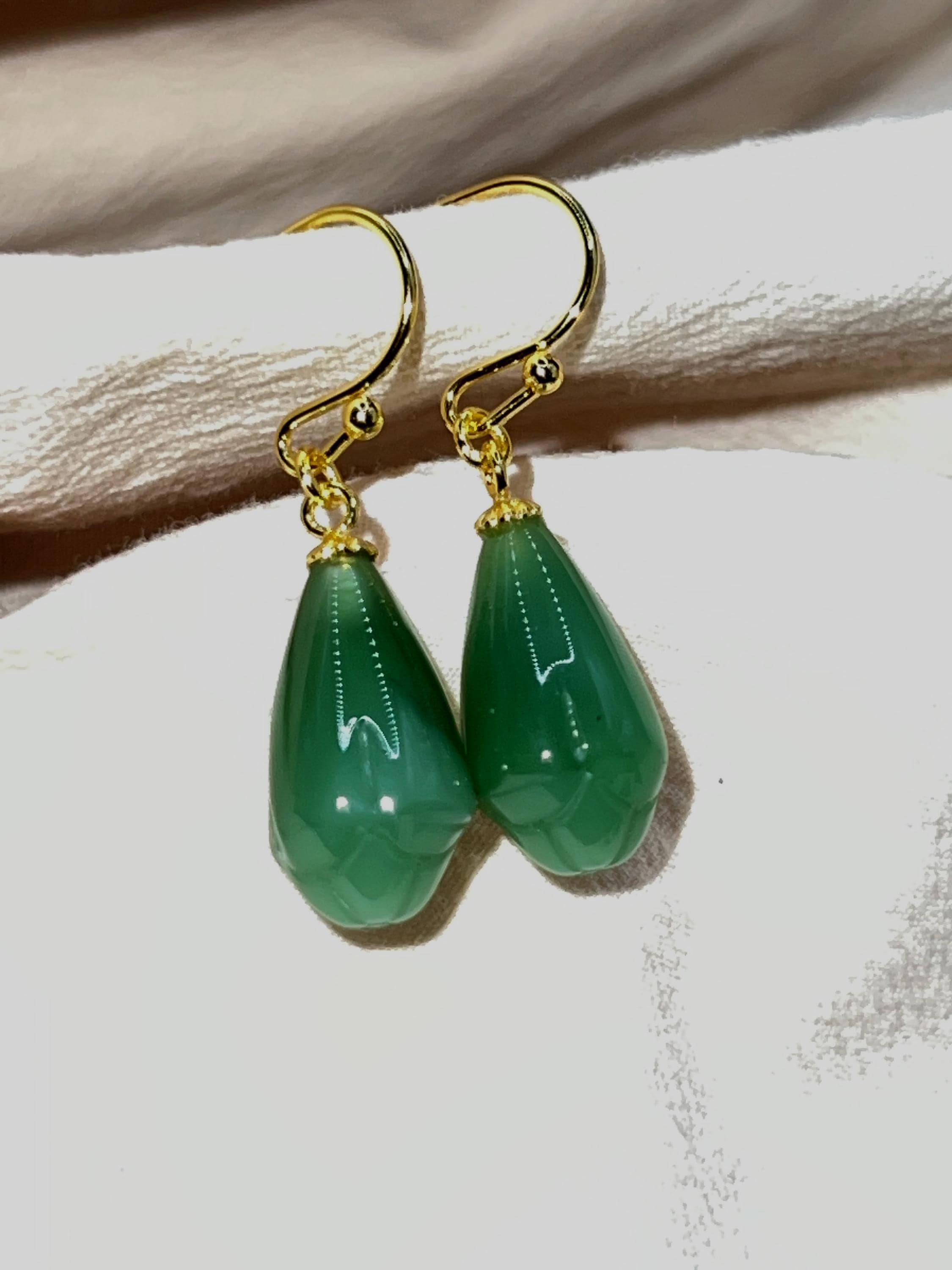 Ohrringe Ohrhänger Aus Echter Jade & 925er Silber, 14mm