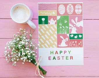 Carte de Pâques imprimable, carte de Joyeuses Pâques, carte de lapin, téléchargement numérique, carte de Pâques à imprimer pour téléchargement, carte de Pâques graphique