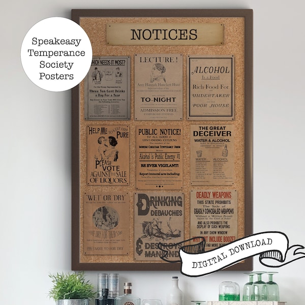 9 poster del Temperance Society Speakeasy: decorazioni per feste in stile Gatsby anni '20 (download digitale)