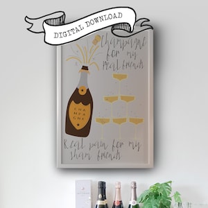 Szampan dla moich prawdziwych przyjaciół LIGHT Art Plakat, Retro do pobrania Wydruk, Speakeasy Bar Cart Artwork, Wydrukowane rekwizyty na imprezę Gatsby