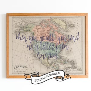 CARTA DE AMÉRICA, impresión de viaje vintage, mapa tipográfico digital, póster de América del Norte, letra de la canción Proclaimers, obra de arte de EE. UU., artista escocés