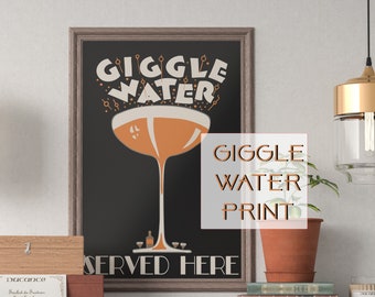 Giggle Water Art Print: Retro Speakeasy Home-barwagendecor uit de jaren 1920 (digitale download)