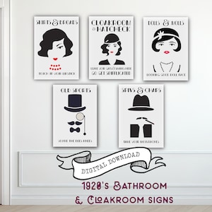 ENSEIGNES DE SALLE DE BAIN SPEAKEASY, décor Speakeasy rétro téléchargeable, thème de gangster Bootlegger Gatsby, décor imprimable de gangster de bar d'accessoires de fête des années 1920
