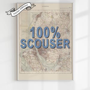 CARTE DE LIVERPOOL vintage SCOUSER, impression de style sérigraphie typographie, téléchargement rétro, cadeau d'art mural unique pour touristes, expatriés et résidents