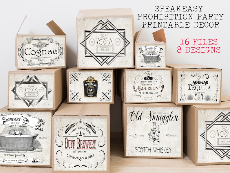8 Speakeasy Booze Crate Labels, Large A3 Downloadable Printable Party ...