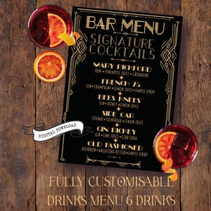 Insegna da cocktail Art Déco personalizzata con 6 firme: arredamento Gatsby da bar speakeasy degli anni '20 (download digitale)