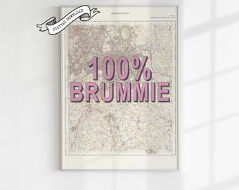 Stampa della mappa di Birmingham, decorazione murale con tipografia retrò, regalo di Birmingham (download digitale)
