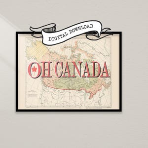 OH CANADA ヴィンテージ 北米地図 ウォールアート スクリーンプリントスタイル レトロホーム ユニークなギフト 旅行にインスパイアされたデジタルインスタントダウンロードポスター