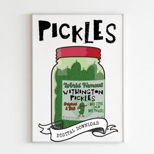JAR of GICKLES Food Art Illustration Print, niedliches digitales Poster, Retro Vintage Gewürze, moderne grüne Typografie Küche Pantry Wandkunst