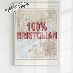 CARTE DE BRISTOL BRISTOLIENNE vintage, impression de style sérigraphie typographie, téléchargement rétro, cadeau d'art mural unique pour touristes, expatriés et résidents