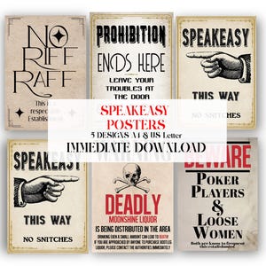 5 Speakeasy Bar Posters: 1920s Prohibition Gatsby Party Decor Digital Prints