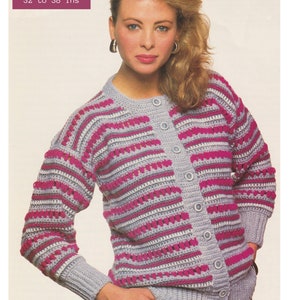 Ladies Cardigan Crochet Pattern DK / 8 Ply Yarn Womens Stripy Jacket PDF Crochet Pattern in English Only.