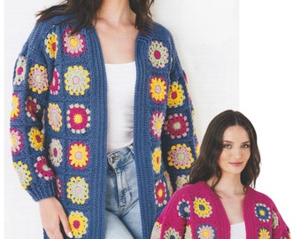 Granny Square Jacket Cardigan Crochet Pattern DK / 8 Ply Yarn Womens Long & Short Jacket Vintage Instant Download PDF Pattern