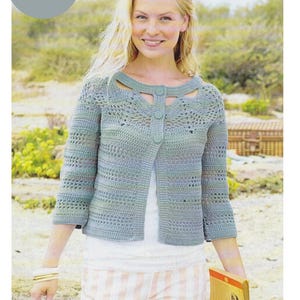 Ladies Cardigan Crochet Pattern DK / 8 Ply Yarn Pretty Yoke Neck Detail Crochet PDF Pattern Instant Download in English Only.
