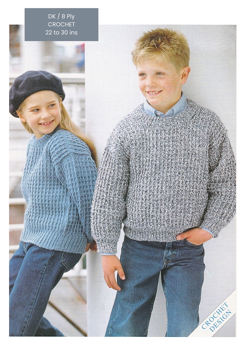 Crochet Pattern for Boys & Girls Sweater Jumper for 1 to 10 years DK / 8 Ply PDF Download in English imagen 1