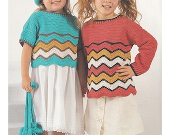 Crochet Pattern for Boys Girls Sweater Childs Jumper 1 year to 10 years DK / 8 Ply Yarn Short sleeve  Top & Hat For Kids PDF Pattern