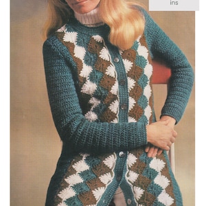 Ladies Long Cardigan Crochet Pattern in DK / 8 Ply Womens Jacket Vintage PDF Pattern Instant Download in English Only.