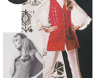 Crochet Waistcoat Vintage Tunic Pattern DK / 8 Ply Yarn Womens Sleeveless Crochet Vest Instant PDF Pattern in English Only.