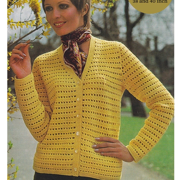 Womens Cardigan Crochet Pattern DK / 8 Ply Yarn Eyelet Design Jacket Vintage PDF Pattern Instant Download