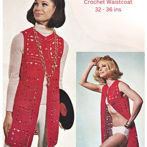 Crochet Granny Square Waistcoat Cardigan Crochet Pattern DK / 8 Ply Yarn Womens Vintage Sleeveless Instant PDF Pattern in English Only.