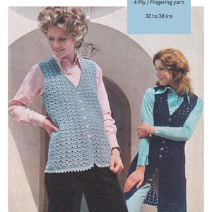 Ladies Waistcoat Crochet Pattern 4 Ply / fingering Yarn Vintage Crochet Womens Long Waistcoat PDF Pattern in English Only.
