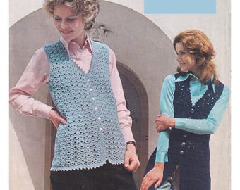 Ladies Waistcoat Crochet Pattern 4 Ply / fingering Yarn Vintage Crochet Womens Long Waistcoat PDF Pattern in English Only.