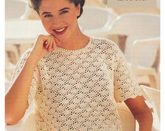 Crochet Ladies Top Pattern Womens Short Sleeved Summer Top 4 Ply / Fingering Weight Yarn Crochet PDF Pattern in English Only.