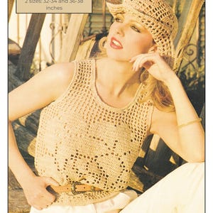 Crochet T-Shirt Top & Hat Ladies Summer Pattern Cotton 4 Ply Yarn Womens Tank Top and sun hat Crochet PDF Pattern in English Only.