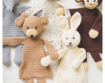 Crochet Pattern for Animals Flat Rabbit, Mouse, Cat, Monkey & Elephants PDF Pattern DK / 8 Ply Crochet Comforter Toys
