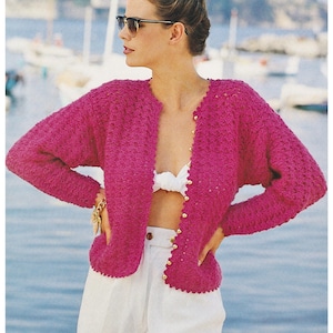 Womens Cardigan Crochet Pattern DK / 8 Ply Yarn Short Ladies Jacket Jacket Vintage PDF Pattern Instant Download in English Only.