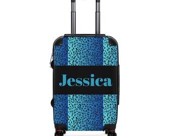 Blue Leopard Name Suitcase | Personalized Luggage Cover with Jessica