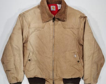 Vintage Carhart JQ185 Black Canvas 90s Work Jacket Sz 48 Corduroy
