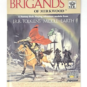 May include: A vintage fantasy role-playing game module titled "Brigands of Mirkwood" featuring artwork of riders on horseback. The cover art depicts a scene from J.R.R. Tolkien's Middle-earth, with text and a logo.