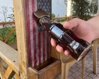 Personalized Wall Mount Bottle Opener, American Flag, Best Man Gift, Gift for Him, Beer Opener Wall Mount, Custom Bottle Opener