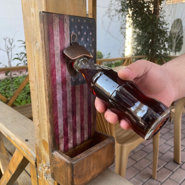 Personalized Wall Mount Bottle Opener, American Flag, Best Man Gift, Gift for Him, Beer Opener Wall Mount, Custom Bottle Opener