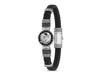 Luxury Silver Eagle Bracelet for Men, Handmade Bracelet with Bold Eagle Charm, Symbolic Masculine Gift Jewelry for Him