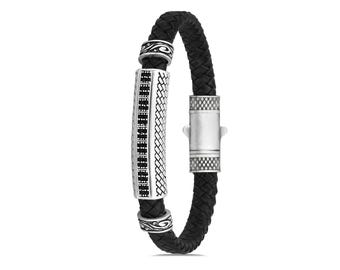 Luxury Silver and Black Bracelet for Men, Handmade Cord Bracelet, Minimalist Masculine Gift Jewelry for Him or Boyfriend