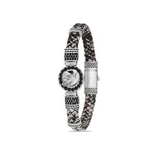Luxury Silver Eagle Bracelet for Men, Handmade Bracelet with Bold Eagle Charm, Powerful Gift Jewelry for Him or Boyfriend