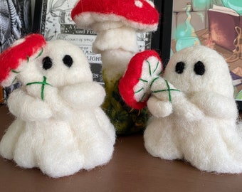 Handmade Wool Mushroom Ghosties  - Needle felted ghosties looking for their forever home!