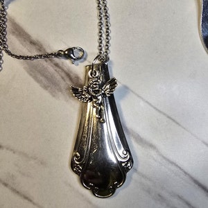 Simple Pendant Necklace - Cherub charm - Upcycled - Repurposed - Statement jewelry made from spoons or forks