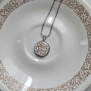 Broken China Plate Pendant Necklace: Corelle Woodland Floral, Stainless Steel