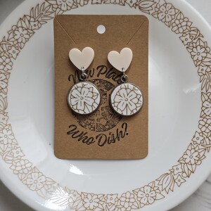Woodland Brown Corelle Earrings: Broken China Plate, Vintage Nostalgia