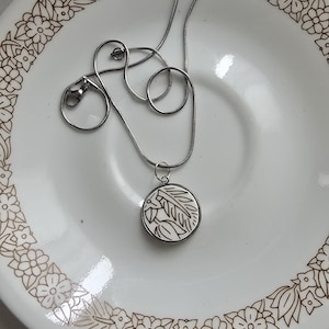 Broken China Plate Pendant Necklace: Corelle Woodland Brown, Stainless Steel